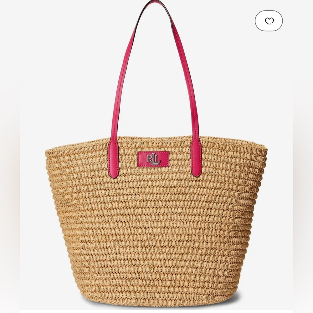 NWT Ralph Lauren Brie Tote Neutral Hot Pink Trim Designer Bag Gift Mother’s Day - Picture 4 of 11
